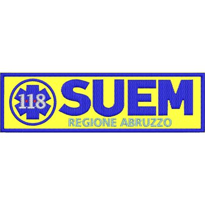 Patch  da petto 118 SUEM regione Abruzzo cm. 12 x 3,5 completamente ricamato su base giallo fluo