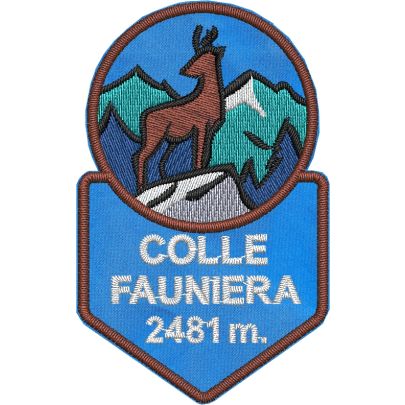 Stemma identificativo Colle FAUNIERA m.ti 2481 su base azzurra cm. 7 x 4 