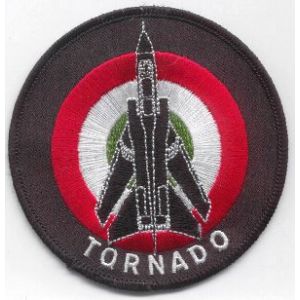 Pathc ricamato TORNADO - M R C A Italia su base nera cm. 6 di diametro 