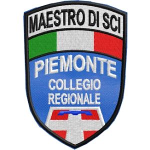 Patch MAESTRO DI SCI collegio regione PIEMONTE ricamato su un fondo di tessuto in poliestere blu