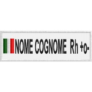 Patch ricamato da gara e personalizzato con nome cognome gruppo sanguigno Cod.20150725_A