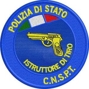 Bollo tondo ISTRUTTORE DI TIRO Polizia di Stato ,ricamato su base tessuto blu Cod.20161120_A