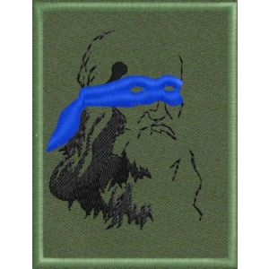 Patch ricamo profilo uomo bendato blu su fondo Verde militare cod.20170207_A
