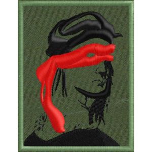 Patch ricamo profilo uomo bendato rosso su fondo Verde militare cod.20170208_A
