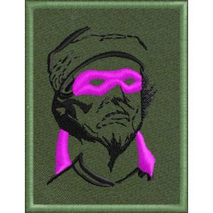 Patch ricamo profilo uomo bendato magenta su fondo Verde militare cod.20170209_A