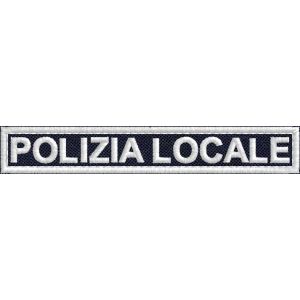 Patch scritta ricamata POLIZIA LOCALE su base blu navy Cm.10 x 1,5 