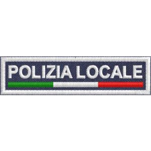 Patch con tricolore ricamato POLIZIA LOCALE , su base tessuto blu Navy Cod.20170408_A