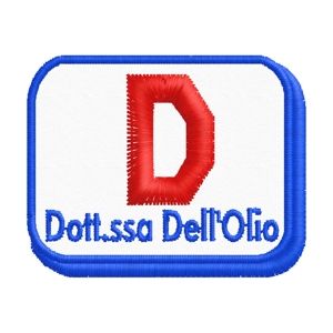 Patch ricamato rettang.cm. 3 x 4 ( Dott.ssa Dell Olio) cod. 20170525_B