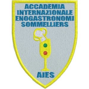 Scudetto ricamato Logo Accademia Internazionale Enogastronomi Sommelliers con 2 indicatori  rosso_verde. Cod.20171210_A
