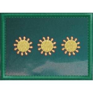 2017N0R01 Patch ricamato cm.7 x 5 con 3 stelle A 12 PUNTE bordo rosso e fondo verde (grado DIRETTORE)