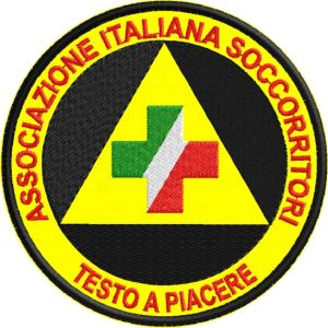 patch ricamato ASSOCIAZIONE ITALIANA SOCCORRITORI diam._cm. 9,2 csu base GIALLA