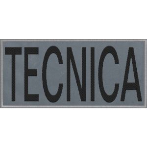 Patch ricamato cm. 17 x 8 scritta TECNICA   su base tessuto RIFRANGENTE