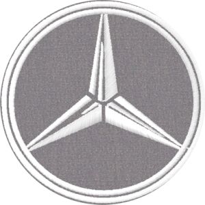 Patch ricamato su base grigia Logo Stemma MERCEDES BENZ  diam. 5cm con filo bianco