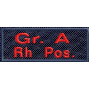 Etichetta ricamata cm. 5 x  2 con il proprio gruppo sanguigno Cod 20191203_A