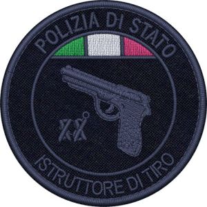 ISTRUTTORE DI TIRO Polizia di Stato (Nr. corso personalizzabile) ,patch ricamato a bassa visibilita con tricolore su base tessuto bluNAVY Cod.20201007_A
