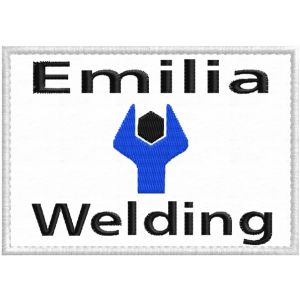 Patch ricamato rettangolare logo Emilian Welding mm. 100 per 70 di altezza Cod.20200223_A