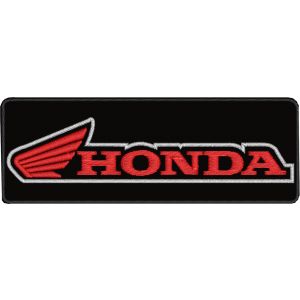 Patch ricamato logo Honda mm.110 x 40  su fondo di tessuto nero Cod.20200424_A