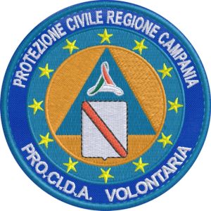 Patch ricamato PROTEZIONE CIVILE REGIONE CAMPANIA (PRO.CI.D.A.   VOLONTARIA)  Cod.20200427_A diam.90 mm.