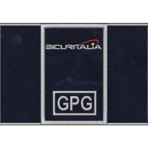 Tubolare ricamato GPG SICURITALIA argento a scelta e confezionato finito con dimens. 90 X 60