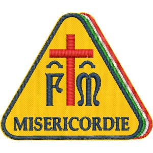 Patch  triangolare su base gialla MISERICORDIE su base cm. 7,5 Cod.20210907_A
