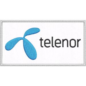 Stemma Ricamato logo TELENOR su base bianca cm. 9 x 5 cod.20220115_A