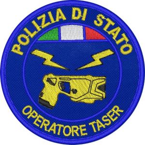 OPERATORE TASER Polizia di Stato ,diametro 55 mm. ricamato con tricolore su base tessuto blu royal 