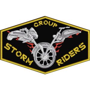 Patch RICAMATO ESAGONO group storm riders su base cm.12 x 7,5 in altezza