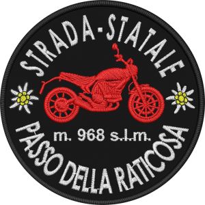 Patch Ricamato passo dello raticosa su base nera altezza diam. mm. 80