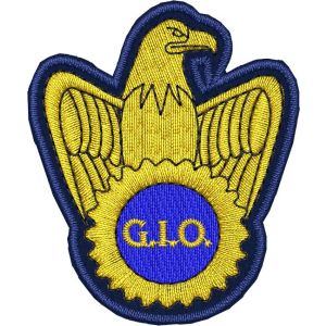 Patch da cappello con aquila in oro AGRIAMBIENTE G.I.O. su fondo BLU ROYAL cm. 5.5 x 4.5 
