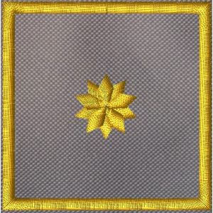 Etichetta ricamata cm. 5 x 5 Sole a 10 punte grado "A N T A" su base grigia