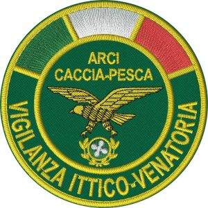 Patch diam.8,5 cm vigilanza ittico venatoria ARCI CACCIA PESCA Reg. Lombardia.