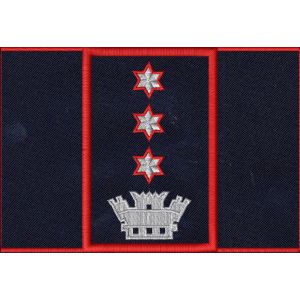 Tubolare ricamato comandante K POLICE con torre e 3 stella dorata a 6 punte bordo rosso confezionato con dimens. 90 X 60 mm