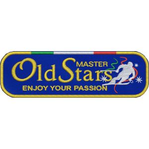 Scudetto ricamato sci Old Stars, enjoy you passion rettangolare mm.130 x 40