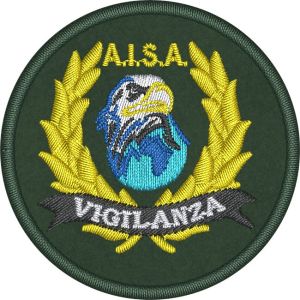 Patch Ricamata AI.S.A. VIGILANZA su base verde diametro mm.55 