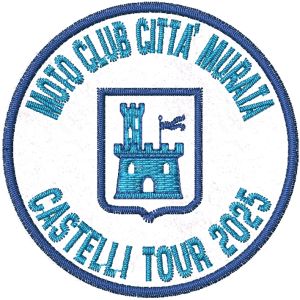Patch rotonda ricamata M.C. Citta murata CASTELLI TOUR 2025 diametro Cm. 6.0