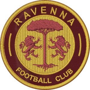 Patch tondo ricamato su base col. granata FOOTBAL CLUB RAVENNA mm.80 di diametro