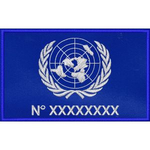 Patch  ricamato Bandiera onu Nazioni Unite cm. 8 x 4 con codice personalizzabile