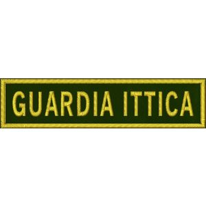 Patch ricamato GUARDIA ITTICA mm.105X25 su base verde oliva 