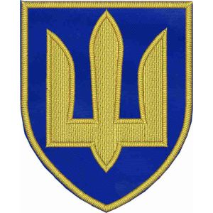 ricamo scudetto tridente bizantino d'Ucraina su base blu