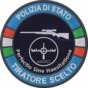 Patch ricamato su base blunavy TIRATORE SCELTO POLIZIA DI STATO diam.cm.9  