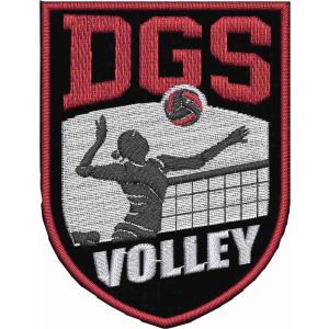 Scudetto ricamato GDS VOLLEY su base nera cm.8,5 per 6,5 