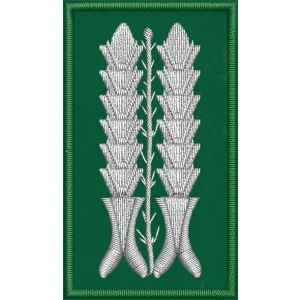 Patch Ricamata Alamari guardie graduati e tuta operativa lunghezza cm. 6 larghezza cm. 3,5 su base verde 