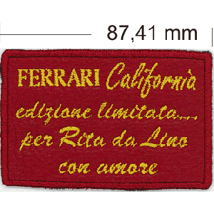Etichetta ricamata personaliz. con frase a piacere FERRARI