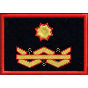 Patch rett. ricamato 1 stella dorata e logo su fondo blu navy cm. 10 x 7 cod.SASS19005