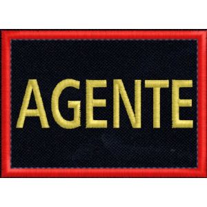 Patch rett. ricamato dicitura AGENTE con filo dorato su fondo blu navy cm. 7 x 5 cod.SASS19010