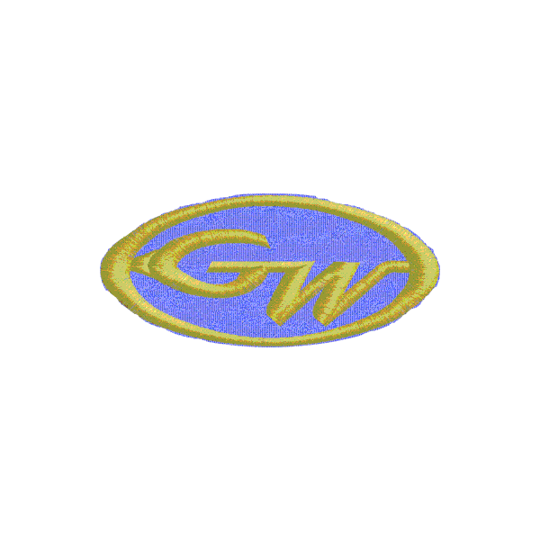 Etichetta ricamata personaliz. con logo GW da 10 cm.