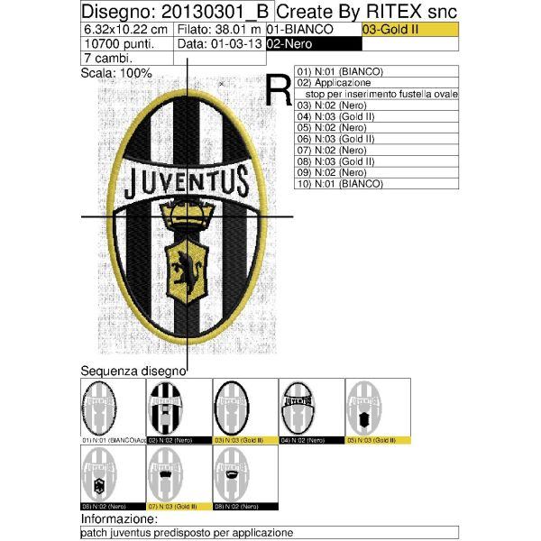 Patch applicato in tessuto bianco JUVENTUS Cod.20130103_B