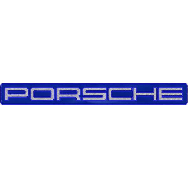 Patch ricamo scritta PORSCHE lunga cm. 40 su base BLU royal CON FILO silver