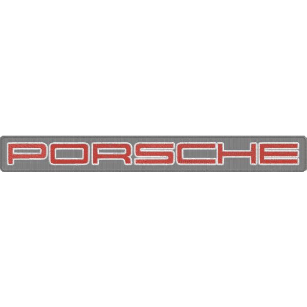 Patch ricamo scritta PORSCHE lunga cm. 40 su base BLU royal CON FILO silver