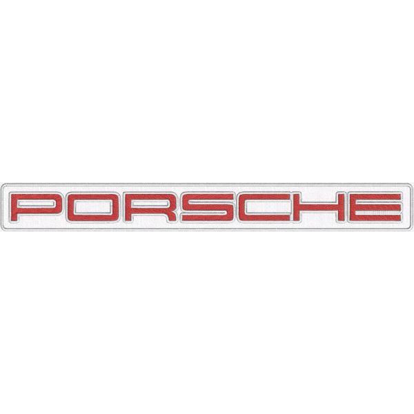 Patch ricamo scritta PORSCHE lunga cm. 40 su base BLU royal CON FILO silver